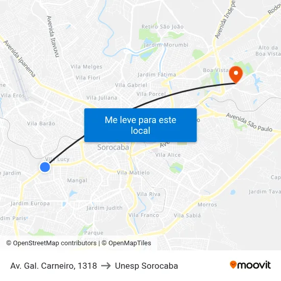 Av. Gal. Carneiro, 1318 to Unesp Sorocaba map