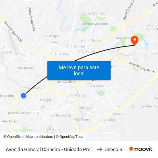 Avenida General Carneiro - Unidade Pré-Hospitalar Da Zona Oeste to Unesp Sorocaba map