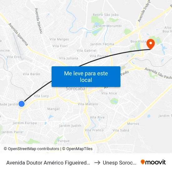 Avenida Doutor Américo Figueiredo 360 to Unesp Sorocaba map