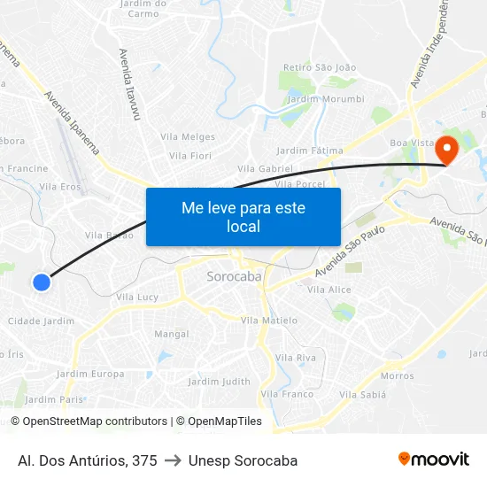 Al. Dos Antúrios, 375 to Unesp Sorocaba map