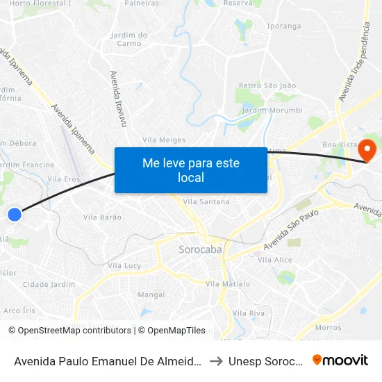Avenida Paulo Emanuel De Almeida 800 to Unesp Sorocaba map