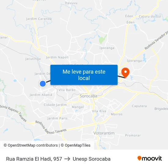 Rua Ramzia El Hadi, 957 to Unesp Sorocaba map