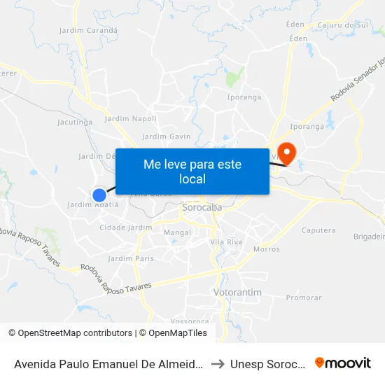 Avenida Paulo Emanuel De Almeida 298 to Unesp Sorocaba map