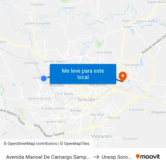 Avenida Manoel De Camargo Sampaio 1789 to Unesp Sorocaba map