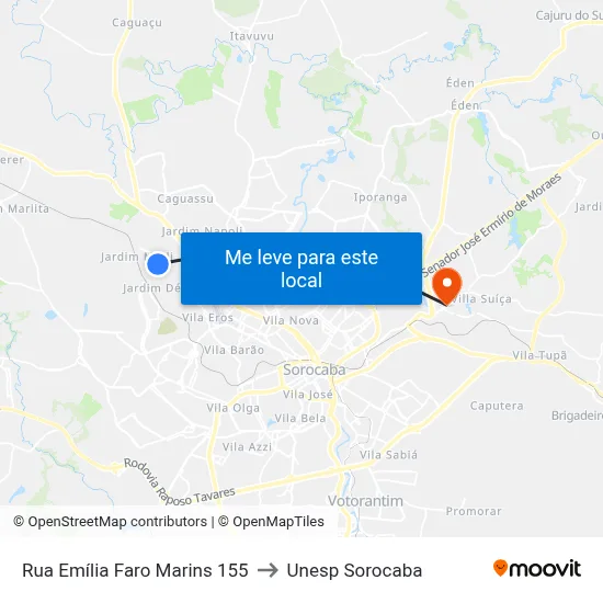 Rua Emília Faro Marins 155 to Unesp Sorocaba map