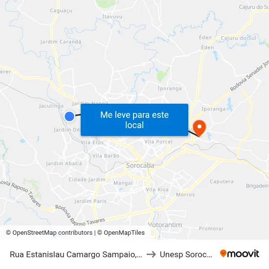 Rua Estanislau Camargo Sampaio, 503 to Unesp Sorocaba map