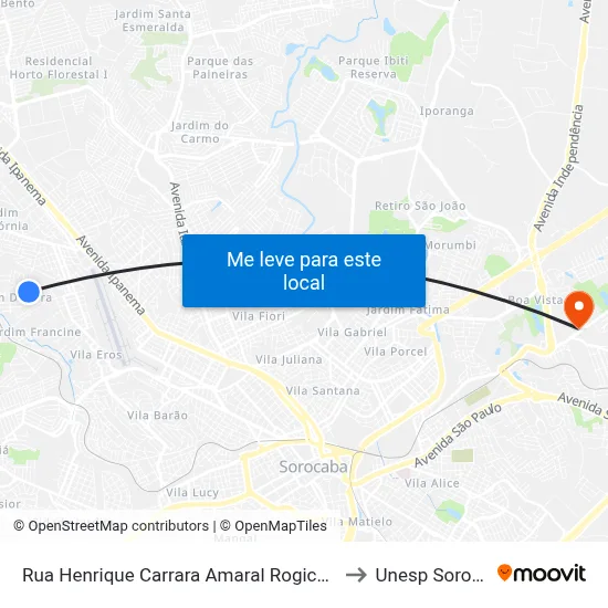 Rua Henrique Carrara Amaral Rogick 159, 186 to Unesp Sorocaba map