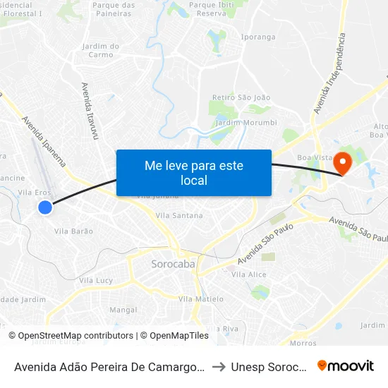 Avenida Adão Pereira De Camargo, 418 to Unesp Sorocaba map