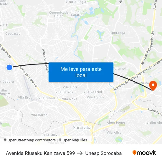Avenida Riusaku Kanizawa 599 to Unesp Sorocaba map
