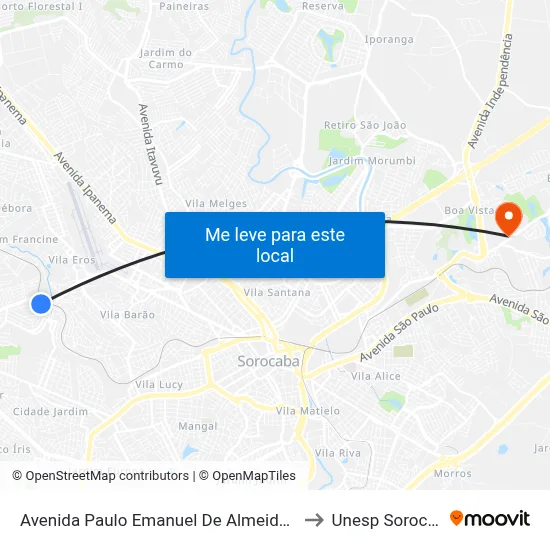 Avenida Paulo Emanuel De Almeida 1564 to Unesp Sorocaba map