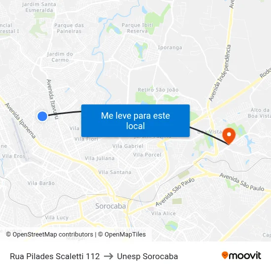 Rua Pilades Scaletti 112 to Unesp Sorocaba map