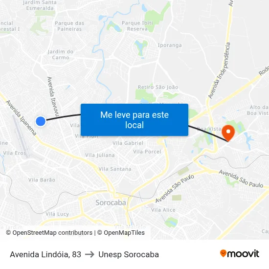 Avenida Lindóia, 83 to Unesp Sorocaba map