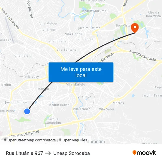 Rua Lituânia 967 to Unesp Sorocaba map