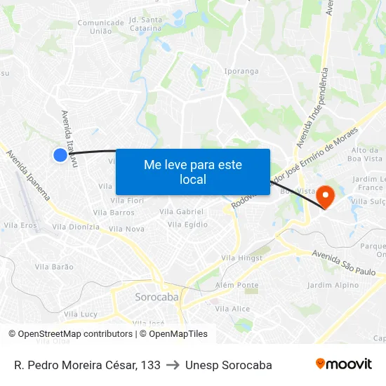 R. Pedro Moreira César, 133 to Unesp Sorocaba map