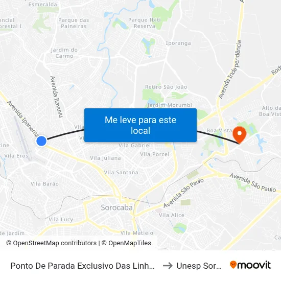 Ponto De Parada Exclusivo Das Linhas Exclusivas to Unesp Sorocaba map
