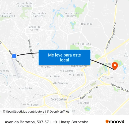 Avenida Barretos, 507-571 to Unesp Sorocaba map