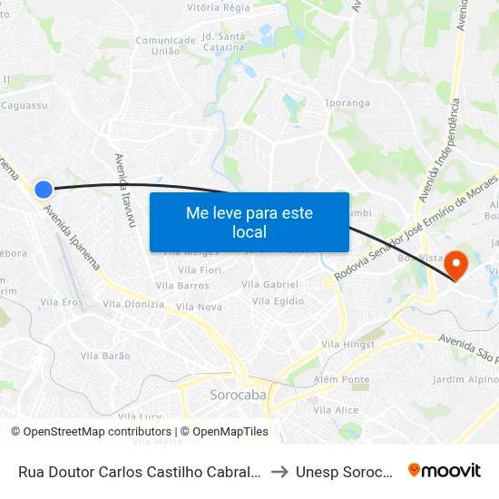 Rua Doutor Carlos Castilho Cabral 172 to Unesp Sorocaba map