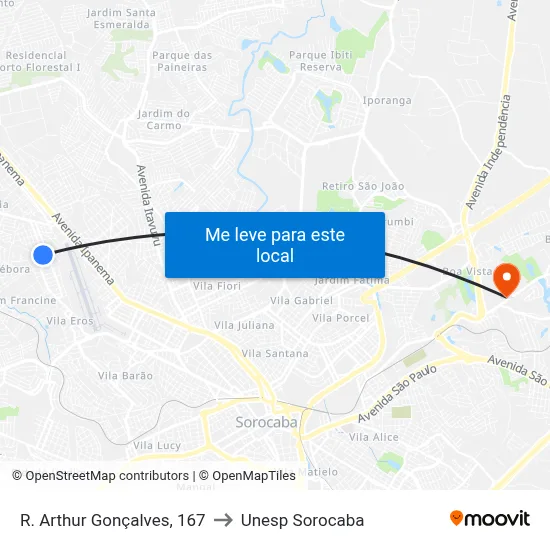 R. Arthur Gonçalves, 167 to Unesp Sorocaba map