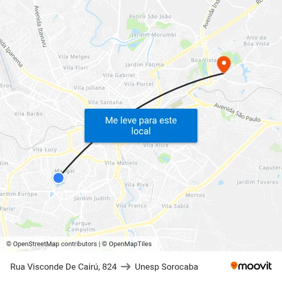 Rua Visconde De Cairú, 824 to Unesp Sorocaba map