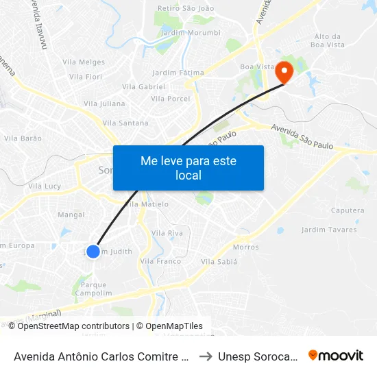 Avenida Antônio Carlos Comitre 92 to Unesp Sorocaba map
