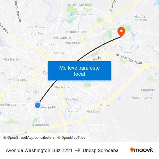 Avenida Washington Luiz 1221 to Unesp Sorocaba map