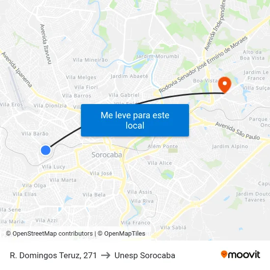R. Domingos Teruz, 271 to Unesp Sorocaba map