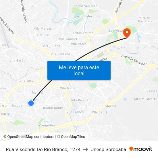 Rua Visconde Do Rio Branco, 1274 to Unesp Sorocaba map
