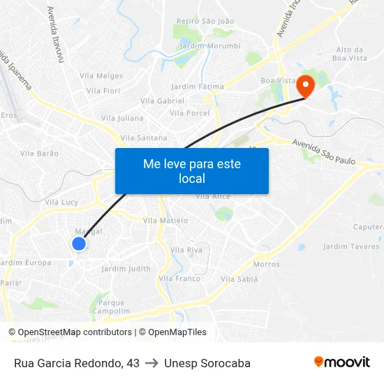 Rua Garcia Redondo, 43 to Unesp Sorocaba map