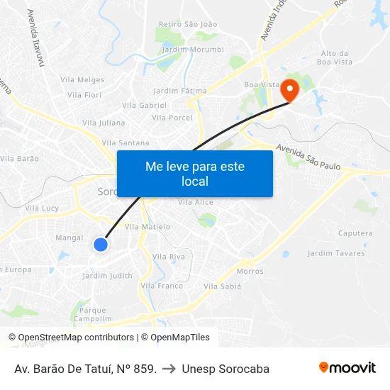 Av. Barão De Tatuí, Nº 859. to Unesp Sorocaba map