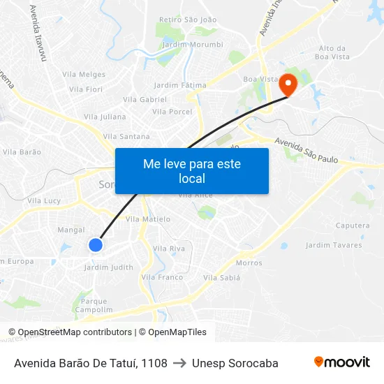 Avenida Barão De Tatuí, 1108 to Unesp Sorocaba map