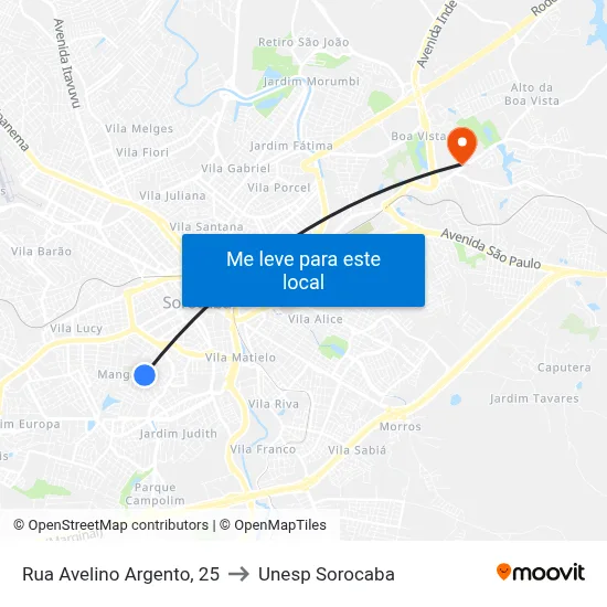 Rua Avelino Argento, 25 to Unesp Sorocaba map