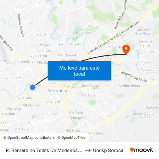 R. Bernardino Telles De Medeiros, 75 to Unesp Sorocaba map