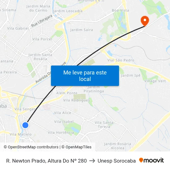R. Newton Prado, Altura Do Nº 280 to Unesp Sorocaba map