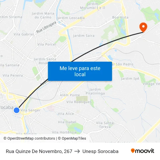 Rua Quinze De Novembro, 267 to Unesp Sorocaba map