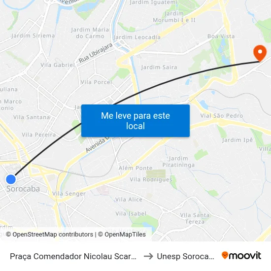 Praça Comendador Nicolau Scarpa to Unesp Sorocaba map