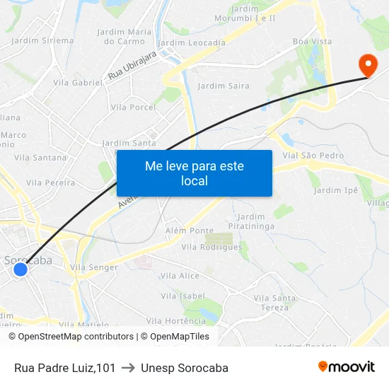 Rua Padre Luiz,101 to Unesp Sorocaba map