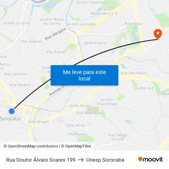Rua Doutor Álvaro Soares 199 to Unesp Sorocaba map