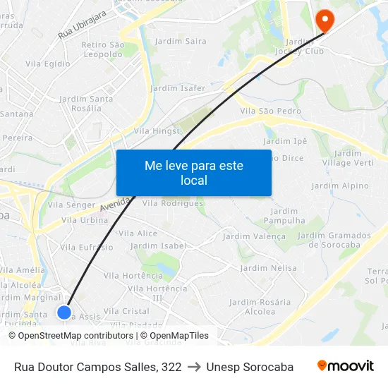 Rua Doutor Campos Salles, 322 to Unesp Sorocaba map