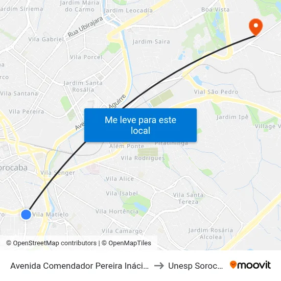 Avenida Comendador Pereira Inácio,105 to Unesp Sorocaba map