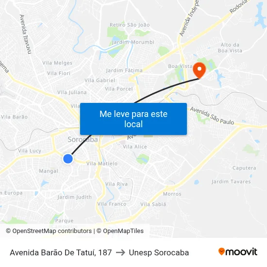 Avenida Barão De Tatuí, 187 to Unesp Sorocaba map