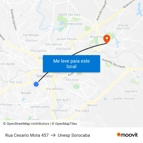 Rua Cesario Mota 457 to Unesp Sorocaba map