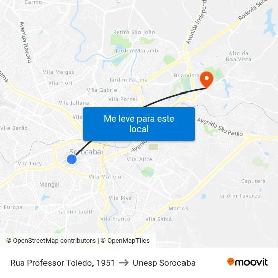 Rua Professor Toledo, 1951 to Unesp Sorocaba map