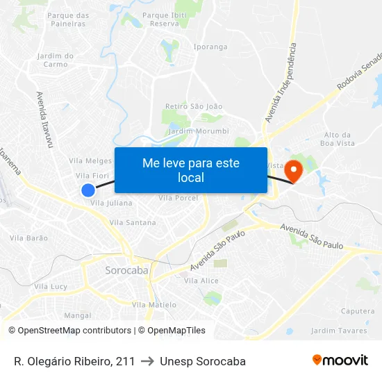 R. Olegário Ribeiro, 211 to Unesp Sorocaba map