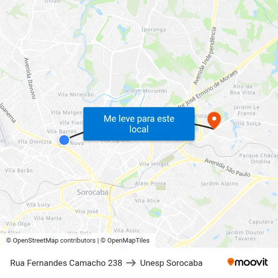 Rua Fernandes Camacho 238 to Unesp Sorocaba map