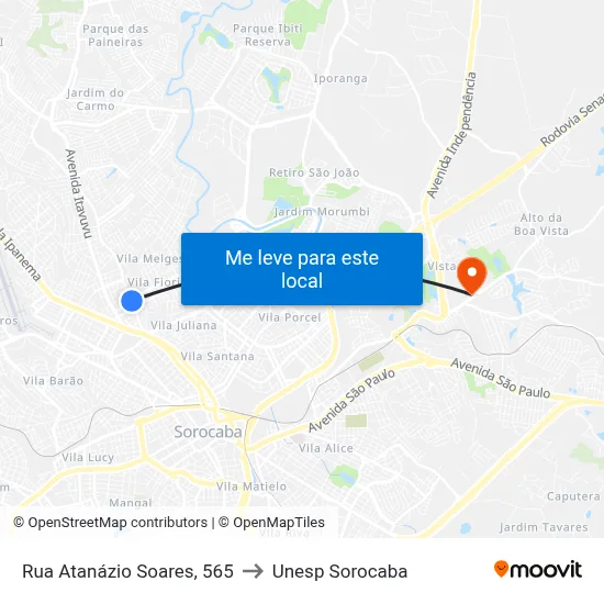 Rua Atanázio Soares, 565 to Unesp Sorocaba map
