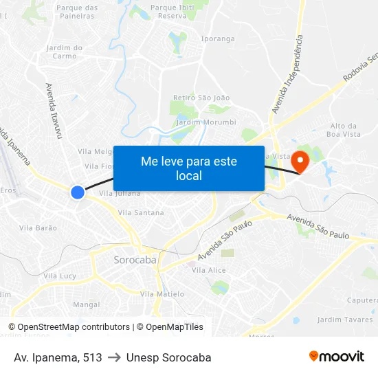 Av. Ipanema, 513 to Unesp Sorocaba map