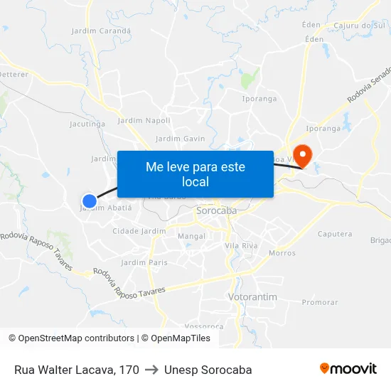 Rua  Walter Lacava, 170 to Unesp Sorocaba map