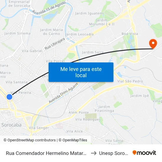 Rua Comendador Hermelino Matarazzo 404 to Unesp Sorocaba map