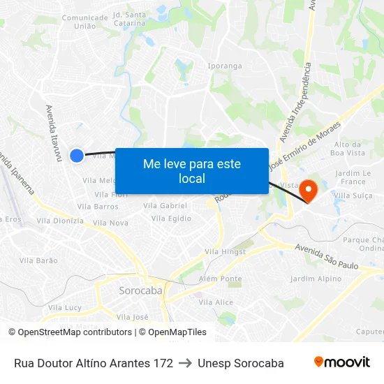 Rua Doutor Altíno Arantes 172 to Unesp Sorocaba map