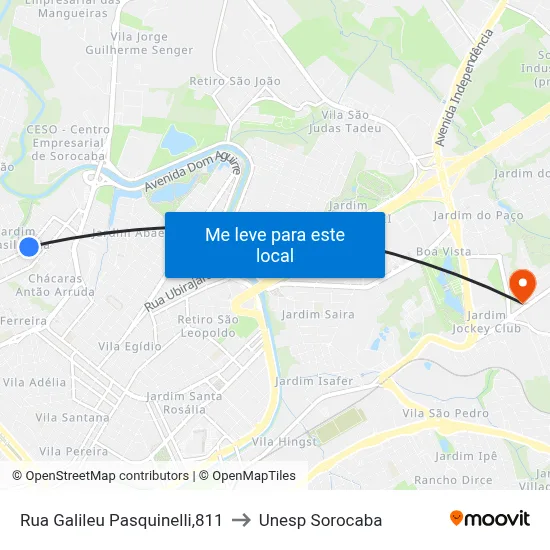 Rua Galileu Pasquinelli,811 to Unesp Sorocaba map
